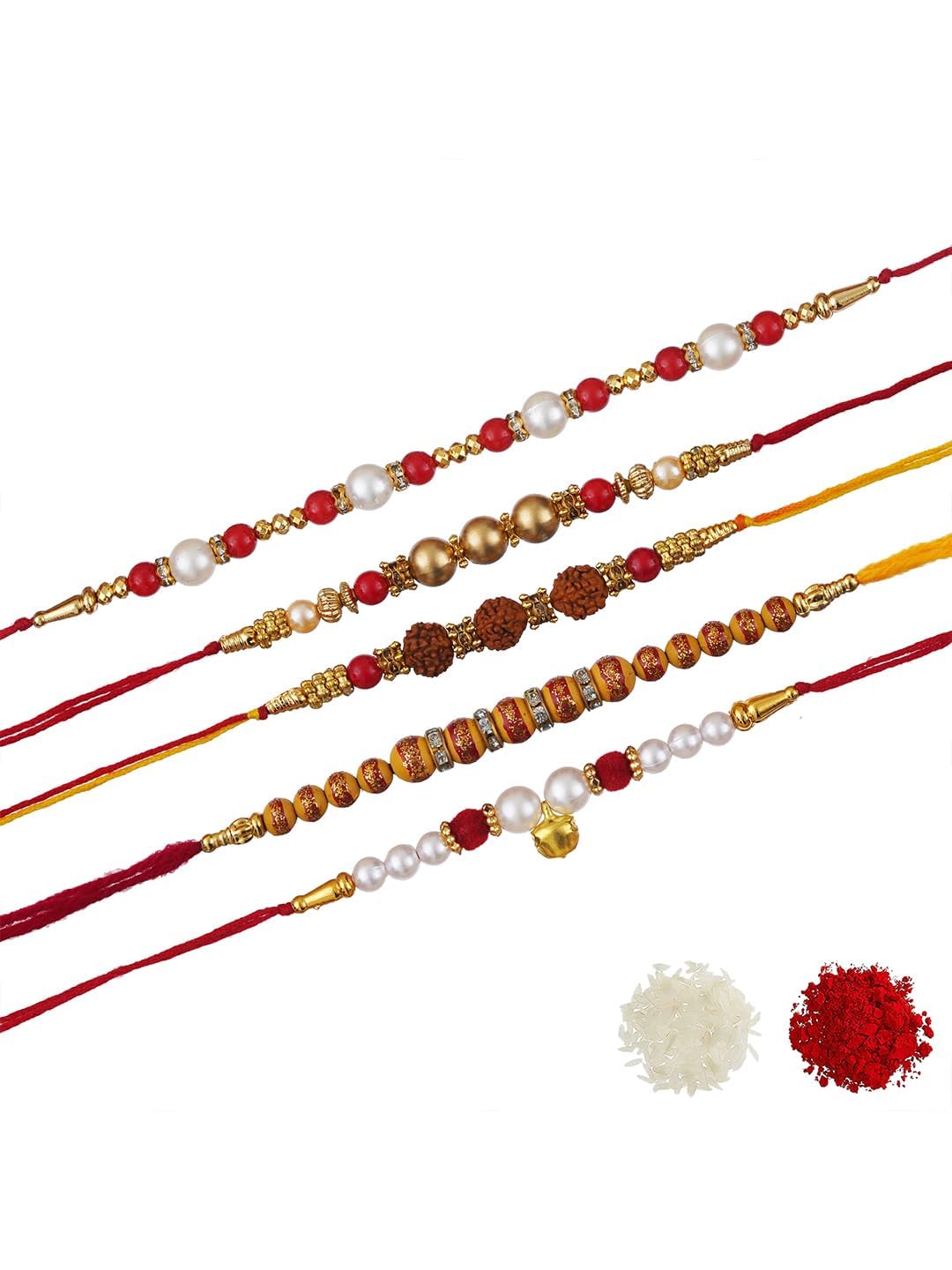 eCraftIndia Multicolor Set of 5 Rudraksha, Beads, Pearls, Diamonds Designer Rakhis with Roli Chawal Pack - Rakhis for Brothers (B0C6PYLD5Z) Amazon Price History, Amazon Price Tracker
