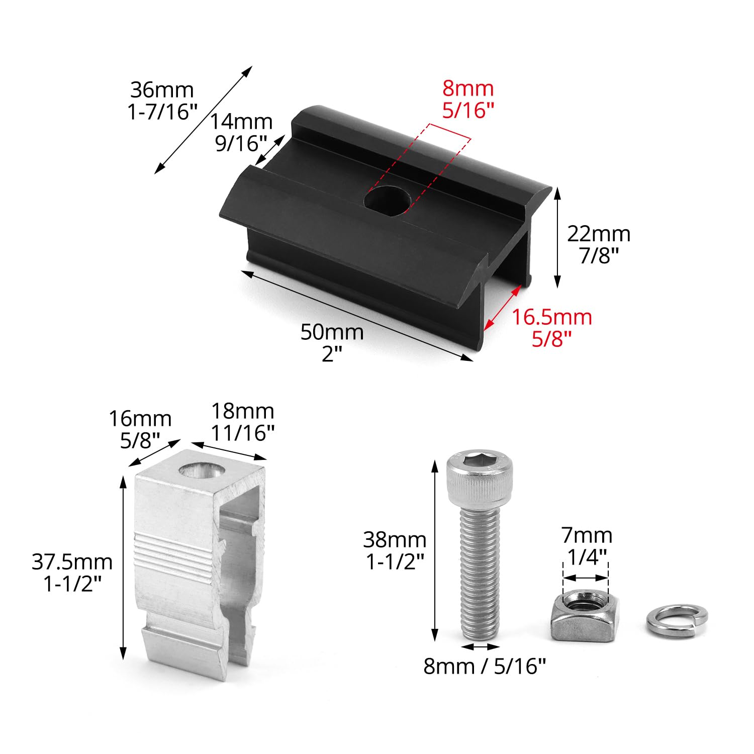 QWORK® 6-częściowy zestaw zacisków środkowych do paneli słonecznych, zaciski paneli słonecznych, do wsporników paneli słonecznych od 30 mm do 35 mm
