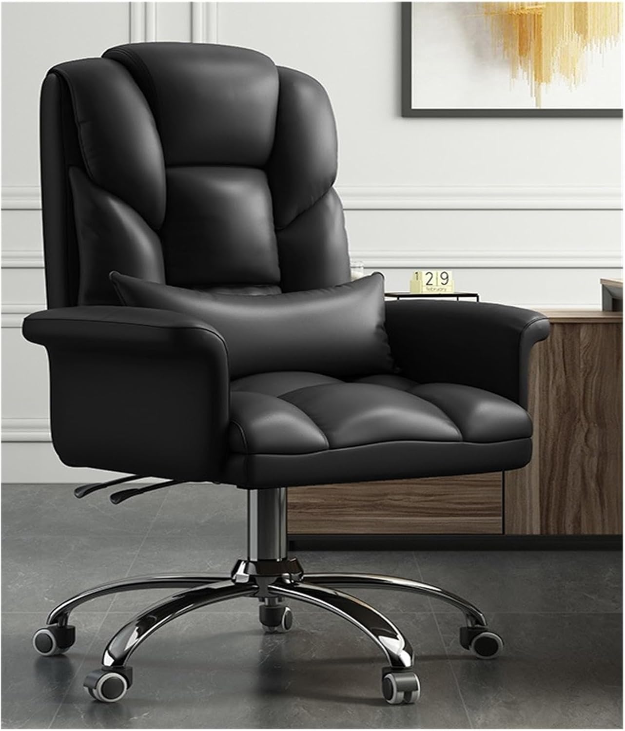 , Executive Leather Sofa Chair Reclining Leisure Chair Home Office Computer Lift Swivel Chair,Brown Foot Pedal