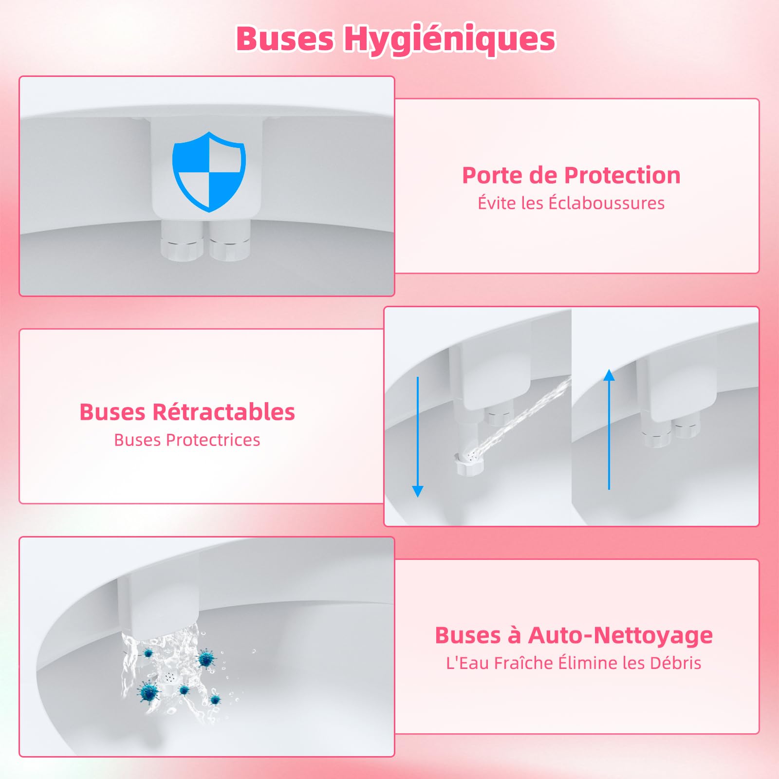 Hibbent Pulverisateur de Siège de Toilette pour Bidet Autonettoyant avec Double Buse Jet d'Eau Chaude et Froide Té Fourni et Le Long Flexible (Recoupable)