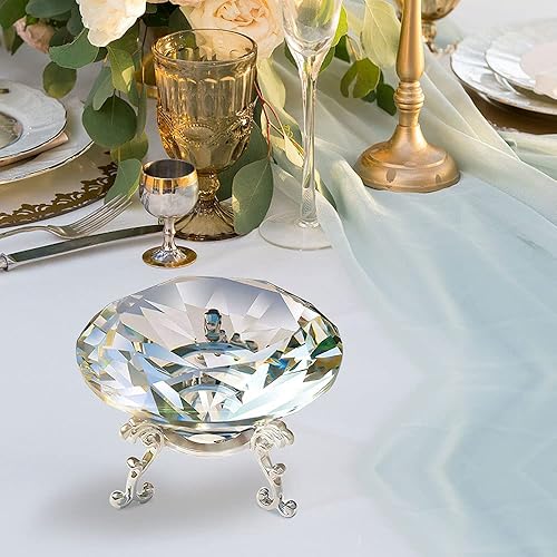 Miniatura 6 de Diamante de cristal transparente de 3.15 pulgadas con soporte, joyas de exhibición de escritorio de uñas, diamantes para decoración de mesa de boda
