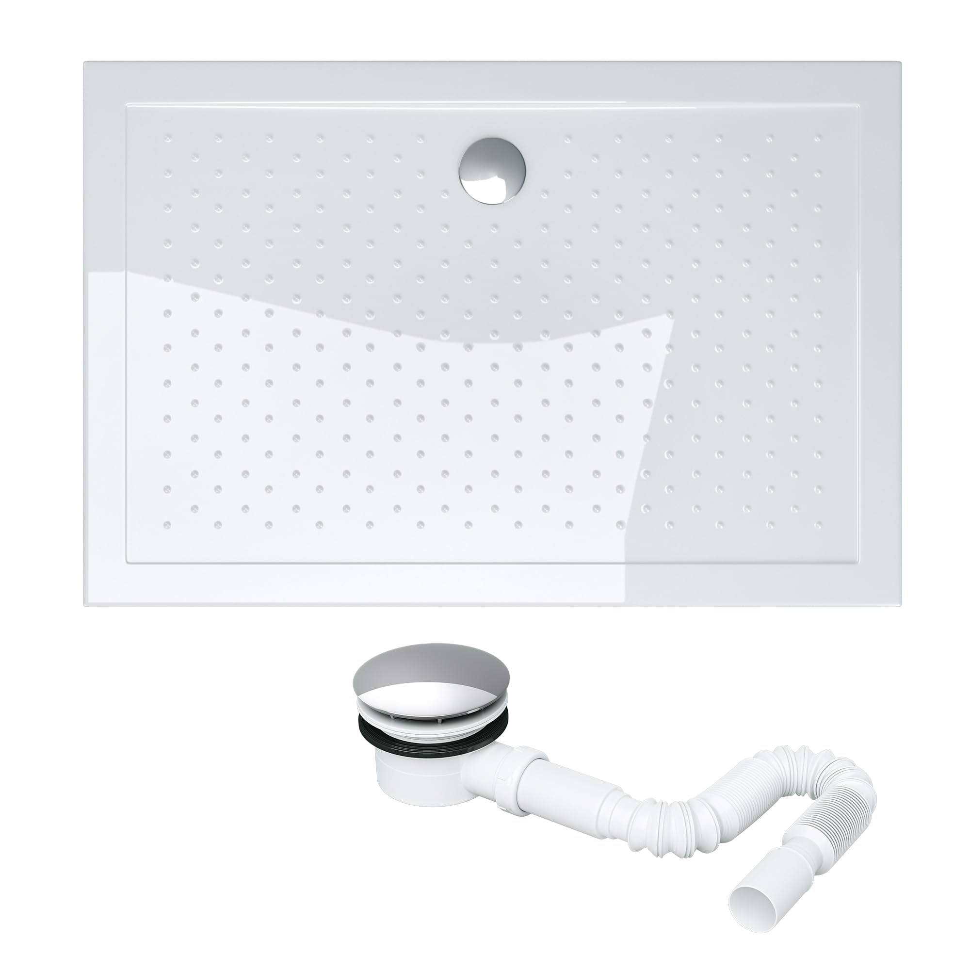 Mai & Mai Piatto Doccia Antiscivolo con Piletta 75x90x4cm, Rettangolare | Piatto Doccia Rettangolare Lucia02AR in Acrilico