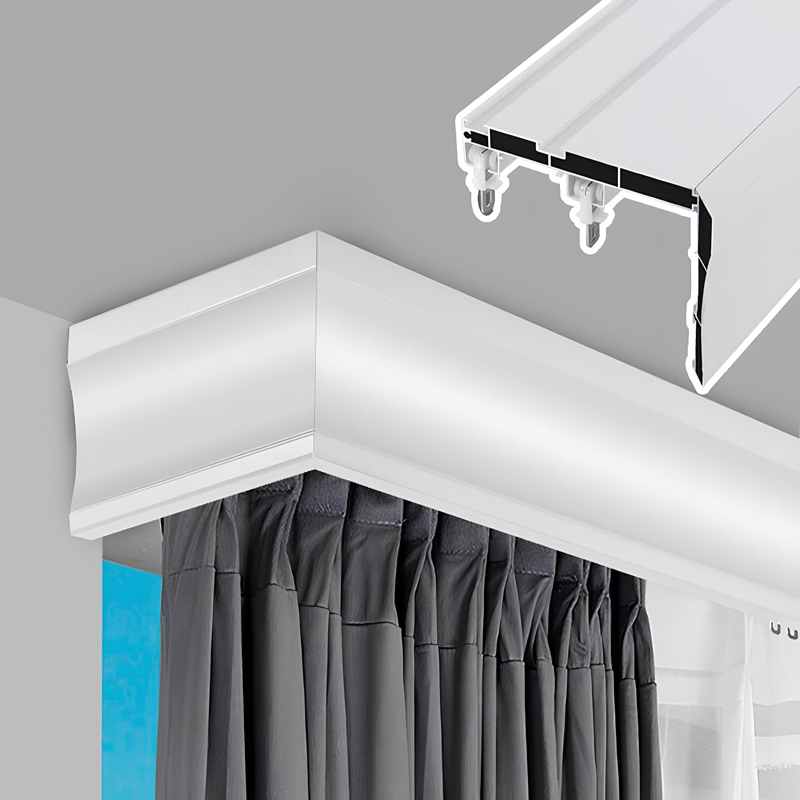 Sistema 3in1 Montaggio a soffitto o parete Doppio alluminio ain per divisorio balcone camera da letto 4,5 m (3 x 1,5 m) Bianco h.