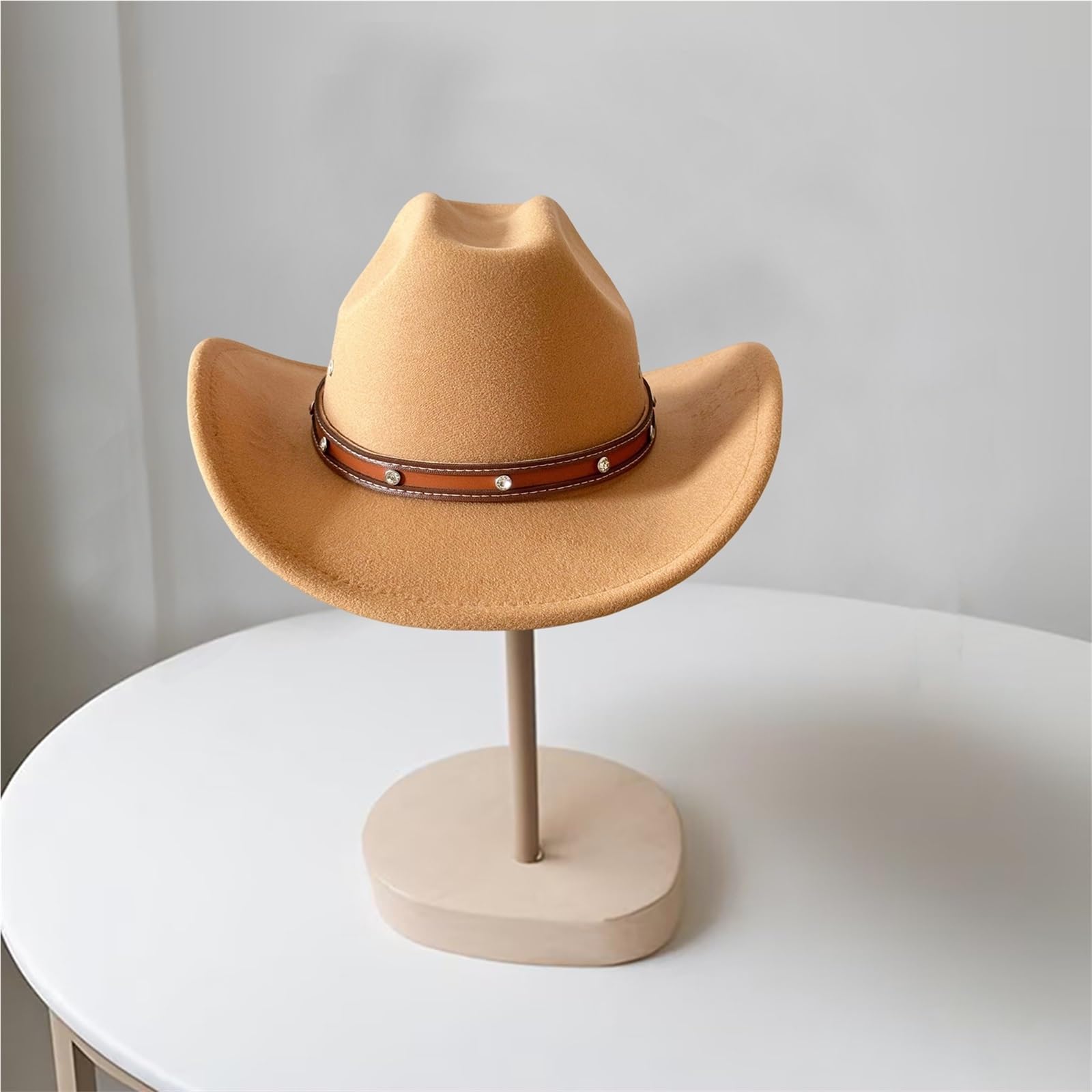 Cappello da Cowboy Vintage in Stile Western, Unisex, in Feltro, a Tesa Larga, con Cinturino in Pelle e Cinturino Regolabile for Il Mento