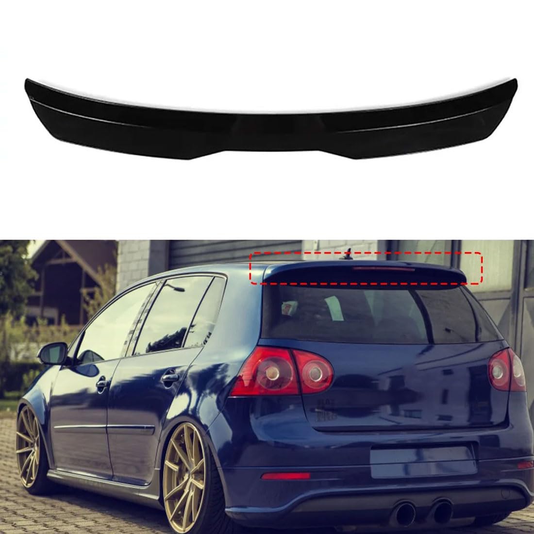 Spoiler Posteriore per alettone sul Tetto dell'auto per VW Golf 5 MK5 R32 GTI R, Spoiler Posteriore per berlina in ABS, Nero Lucido/Aspetto in Fibra di Carbonio,Glossy Black