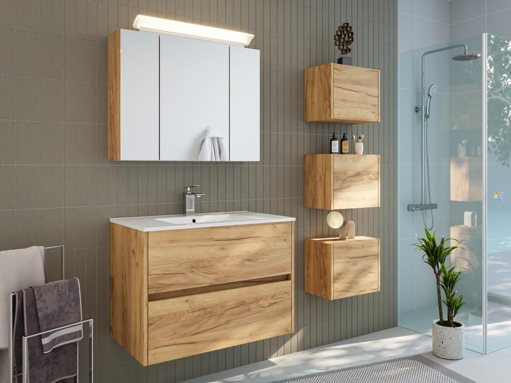 Badmöbelset Taifun 80cm 3tlg mit Spiegelschrank & 3er Boxen Set