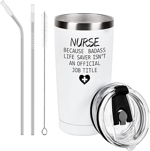 Qtencas Regalos para enfermeras, vaso de viaje de acero inoxidable Nurse Because Badass, divertidos regalos de cumpleaños de Navidad para