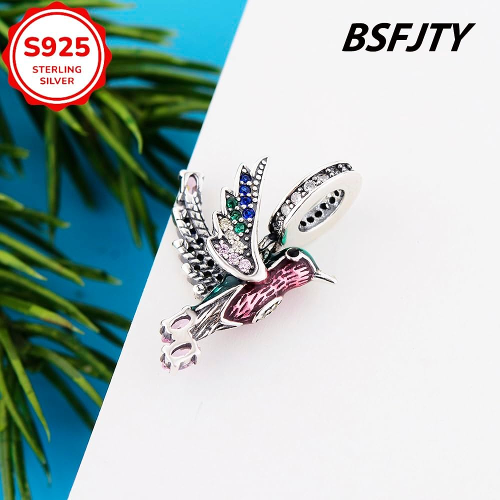S925 Sterling Silver Charms, Bird Charm Women Bracelets Necklaces Humminabird Jewelrv Animal Charms