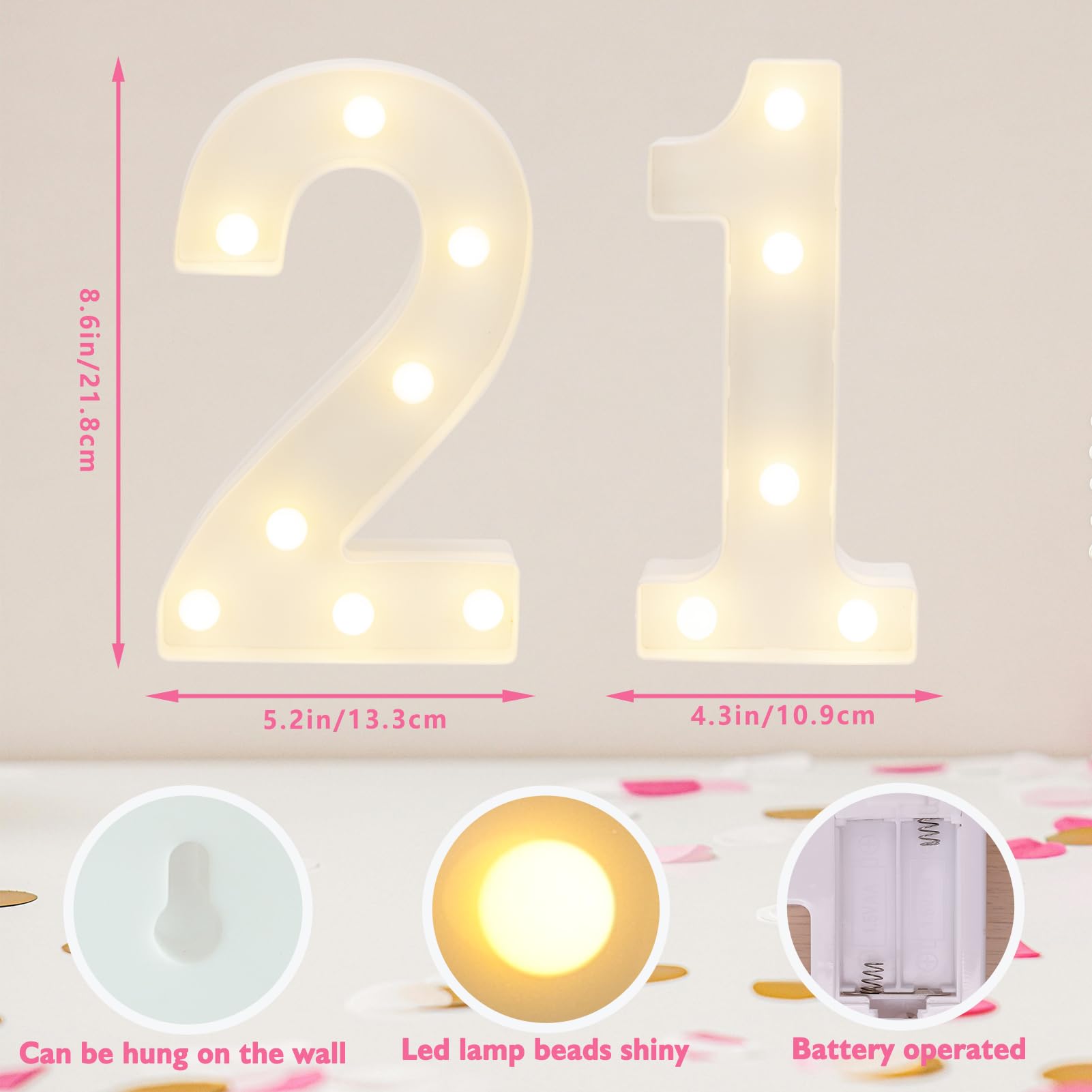 IFDGCTK Decorative Led Light Up Numbers, 21th Birthday Decorations, Warm White Led Numbers Lights, Lighted Marquee Number Sign for Sweet 21th Party Decor