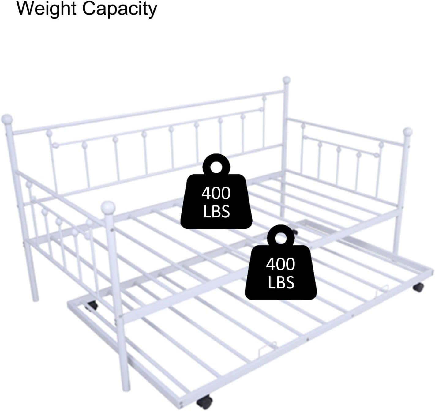 Twin Size Daybed and Trundle Frame Set, Metal Frame with Pull Out Trundle for Teens and Adults, for Living Room, Guest Room (Light Grey)