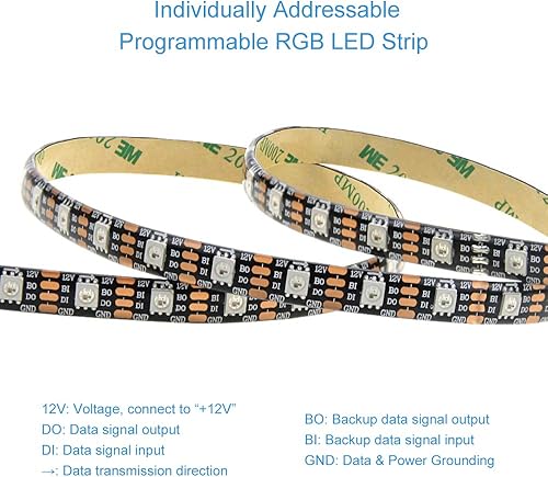Vista 24 de ALITOVE WS2815 12V WS2812B Tira de luz LED RGB direccionable 16.4 ft 150 LED WS2813 12V programable de color de ensueño LED Pixel Tira de señal