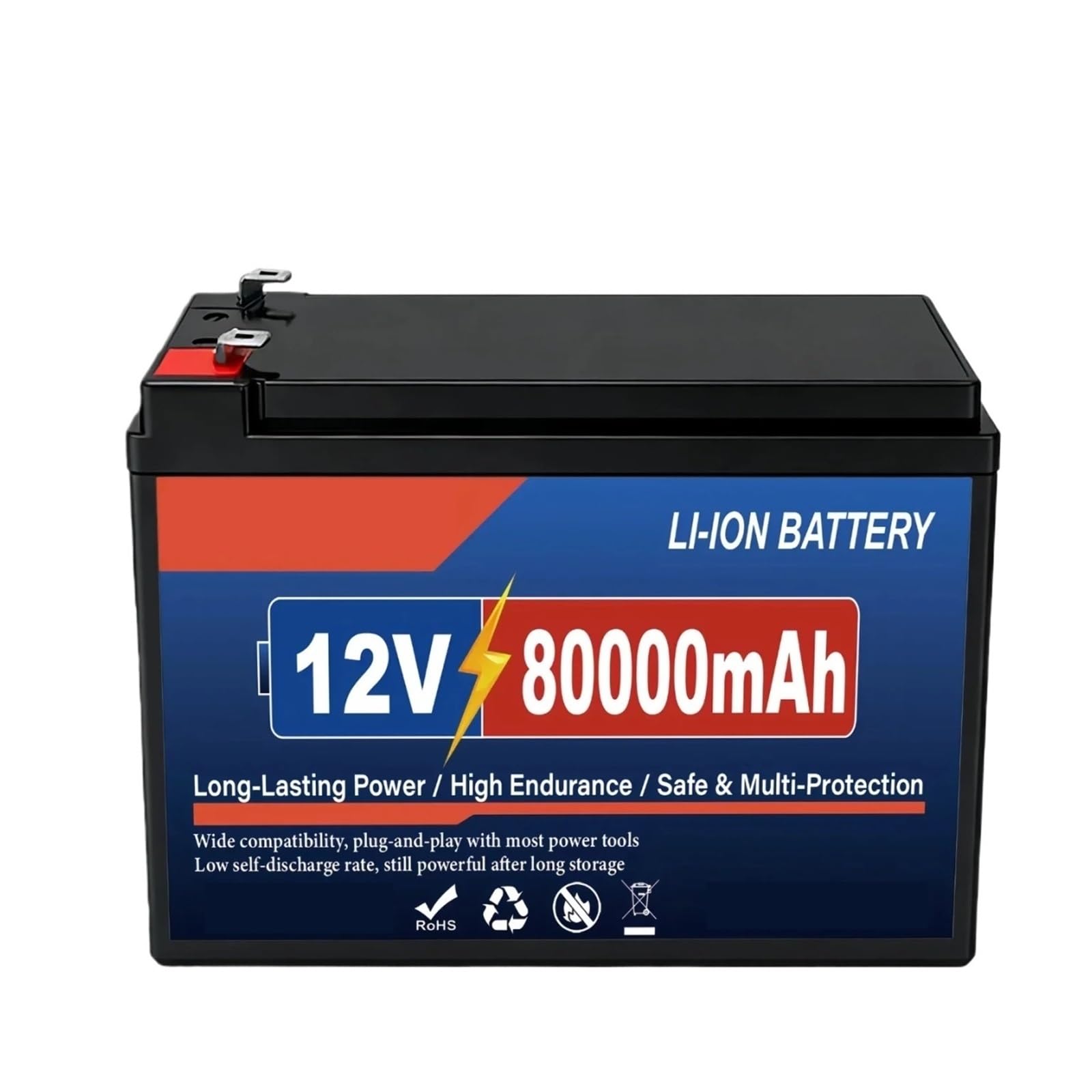Batteria A Ciclo Profondo Pacco Batterie Ricaricabili, 12V 100Ah | Alimentatore dotato di scheda elettronica integrata for solare, camper, campeggio(12V 80000mAh)