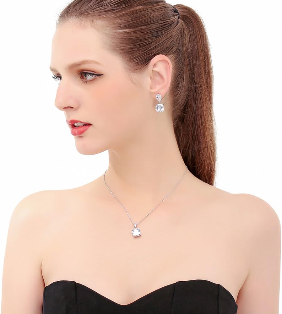 AMYJANE Elegant Jewelry Set for Women - Silver Teardrop Clear Cubic Zirconia Crystal Rhinestone Drop Earrings and Necklace Bridal Jewelry Sets Best Gift for Bridesmaids - Image 8