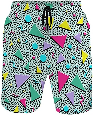 Shuwekk Retro 80S Or 90S Beach Shorts for Men,Funny Vintage 80s 90s Geometric Swim Trunk Beach Board Shorts Quick Dry with Mesh Lining and Pockets,L
