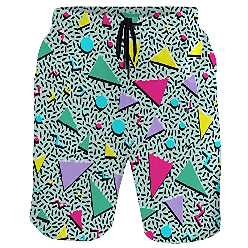 Shuwekk Retro 80S Or 90S Beach Shorts For Men,Funny Vintage 80S 90S Geometric Swim Trunk Beach Board Shorts Quick Dry With Mesh Lining And Pockets,L #TOP5