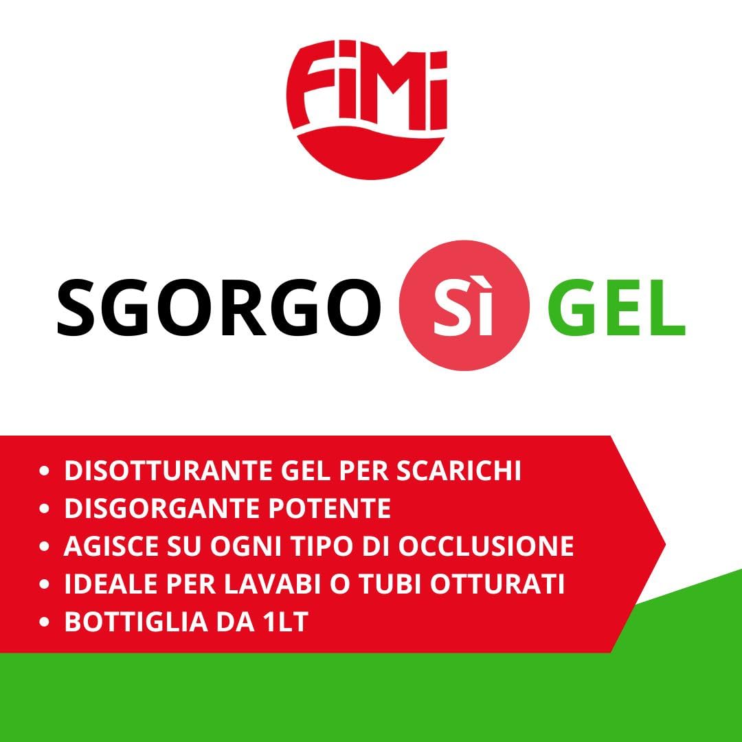 Sgorgosì Gel 3 Flaconi Disgorgante Disotturante Scarichi Potente 1 Litro Fimi Per Lavandini Docce Vasca da Bagno Water
