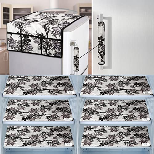 Image of Exclusive Combo Set of Appliances Cover (1 Pc. of Fridge Top Cover, 1 Pc. of Refrigerator Handle Cover and 6 Pc. Of Refrigerator Mat /Fridge Shelf Mat) (Color- Black Set Contains- 8 Pcs)