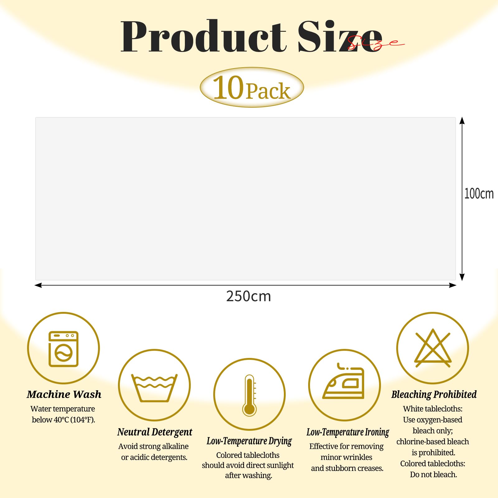 Mantel universal para mesas de cerveza, 10 unidades, poliéster impermeable, para fundas de 50 cm y 70 cm, manteles rectangulares, lavables, 100 x 250 cm (blanco)