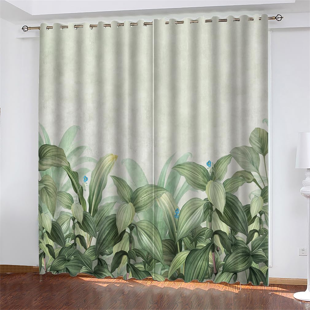 Tomifine Tropical Curtains Thermal Insulated Blackout Curtains Palm Tree Leaf Pattern Drapes (55" W (140cm) x 72" D (183cm) x 2,Light Green)