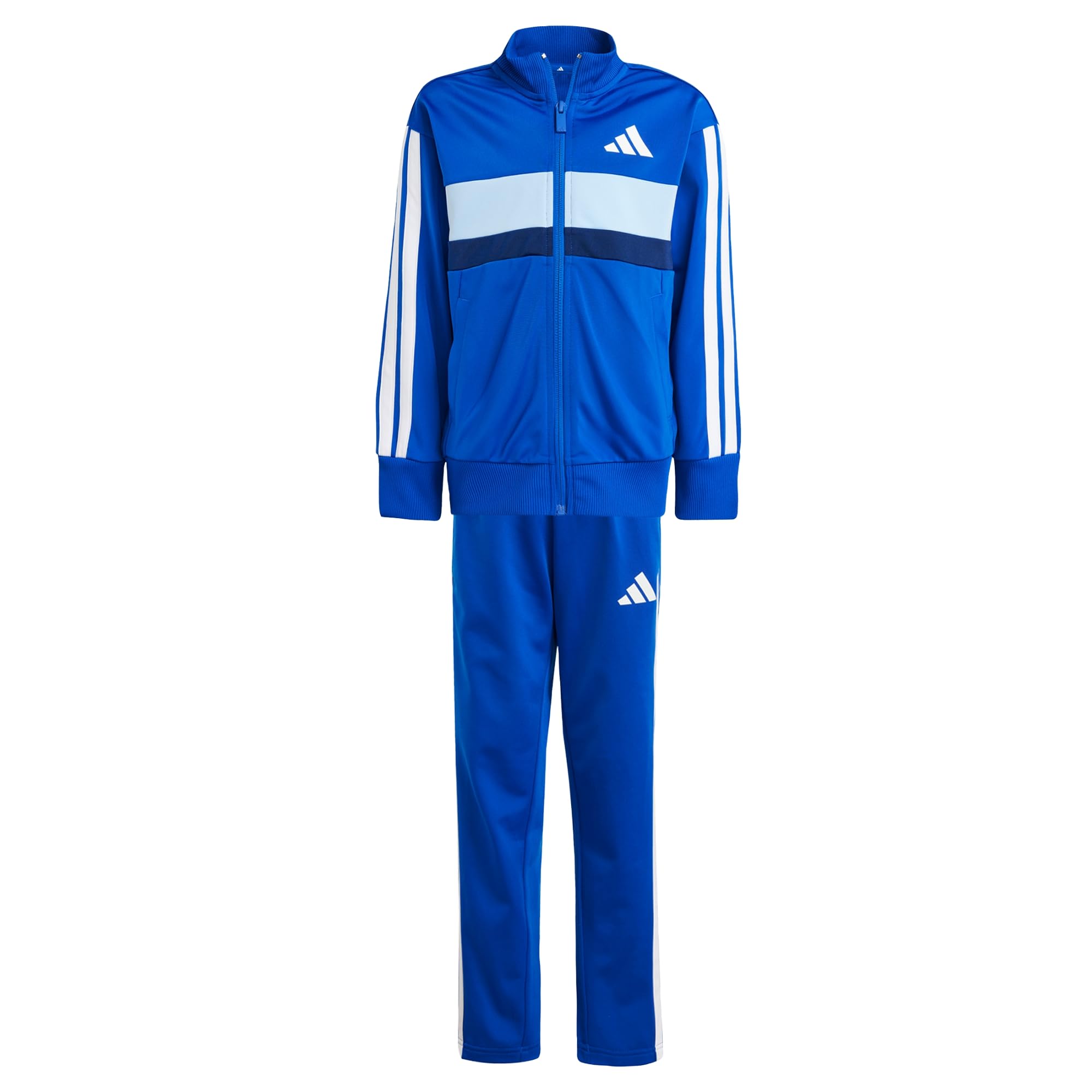adidas Unisex Kids Seasonal Essentials Tiberio 3 Stripes Tricot Track Suit, Royal Blue/White/Glow Blue, 7-8 Years