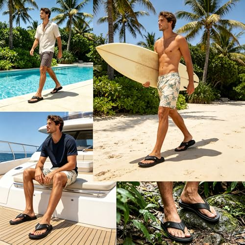 Image of TIESTRA Men's Heavy Duty Soft Summer Beach Sandals Sport Cushion Flip Flops - Arch Support & Comfort Casual Thong Slip On Indoor Outdoor | Durable Non-Slip Sole