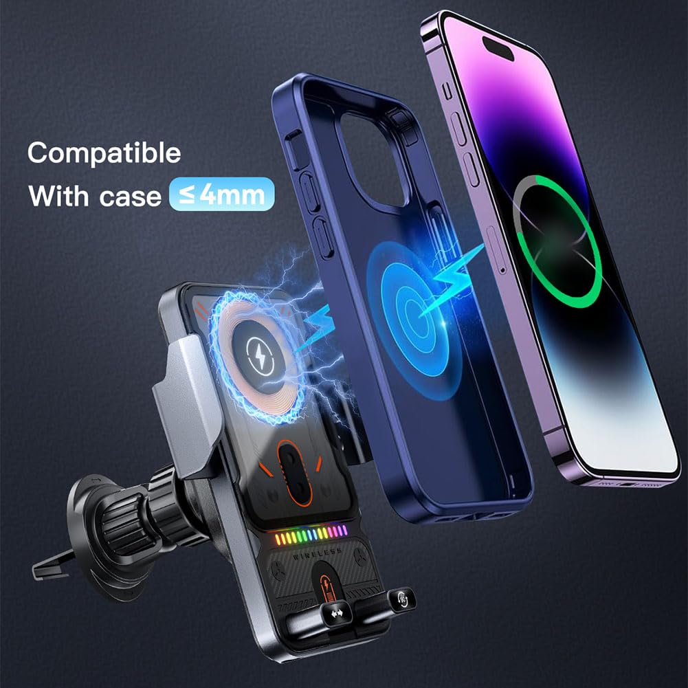 15W Fast Wireless Car Charger & Phone Holder, Handyhalterung Auto mit Ladefunktion, Induktive Ladestation Auto, Air Outlet Installation für iPhone für Samsung für Huawei für LG usw(Black)