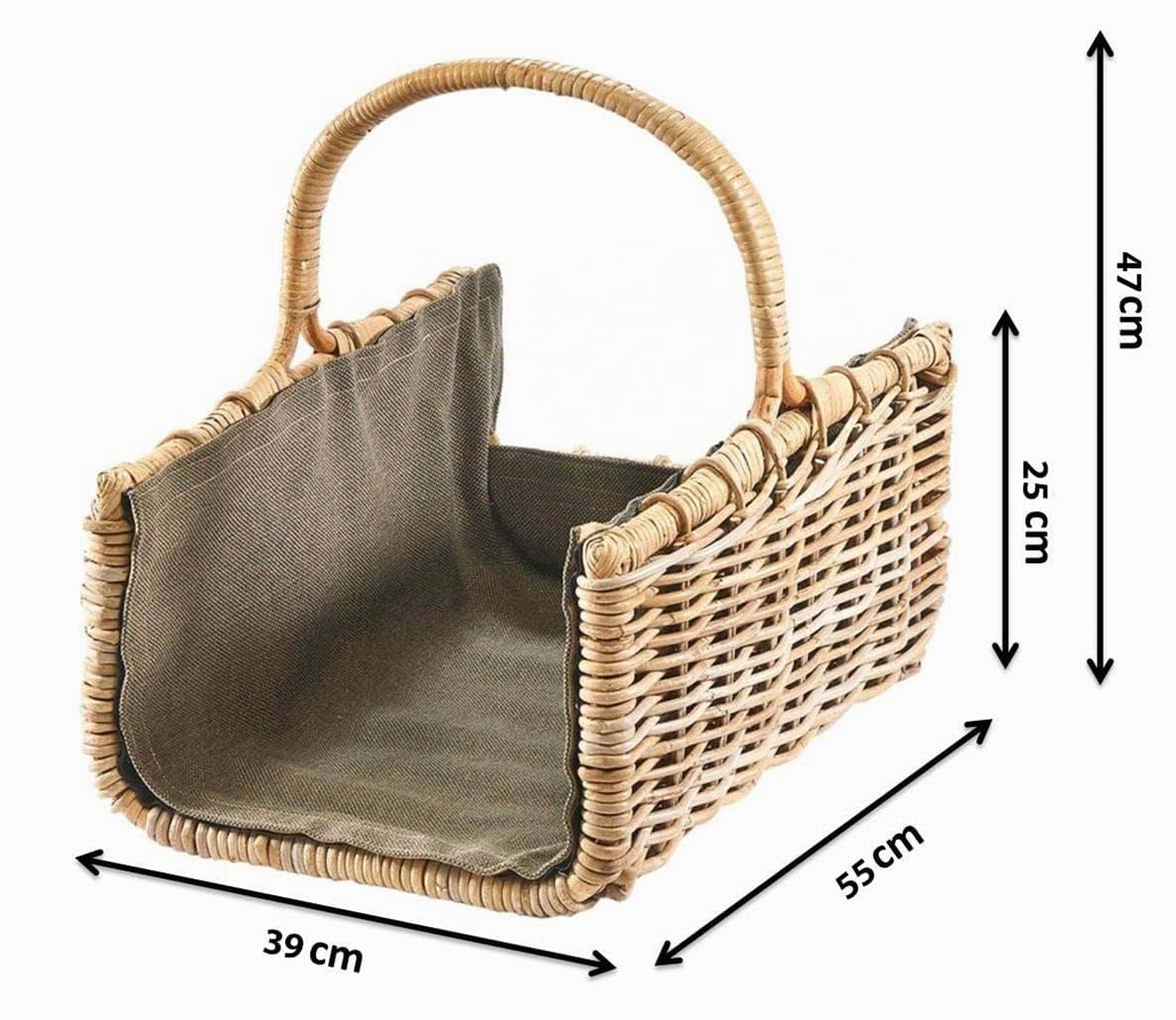 Kobolo Holztrage Holzkorb für Kaminholz eckig aus Rattan Grau