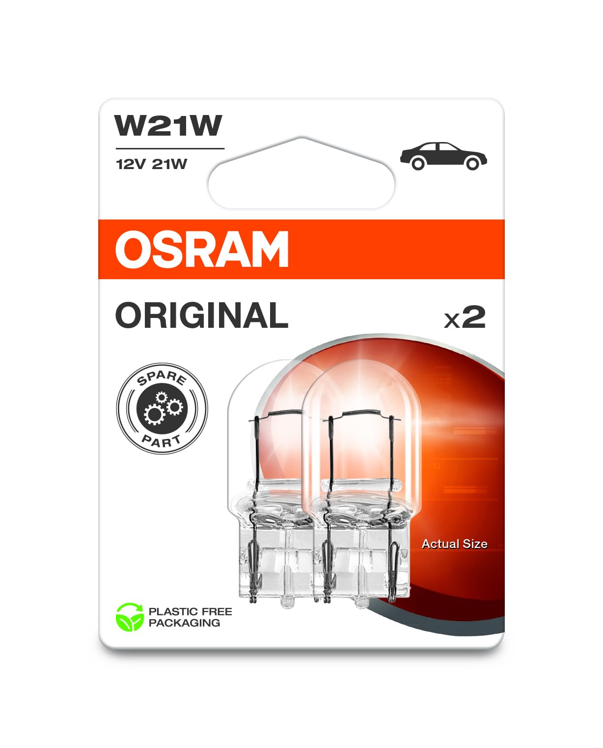OSRAM ORIGINAL LINE 12V, W21W, signal lamp, Glass Wedge Base, Double Blister (2 lamps), white