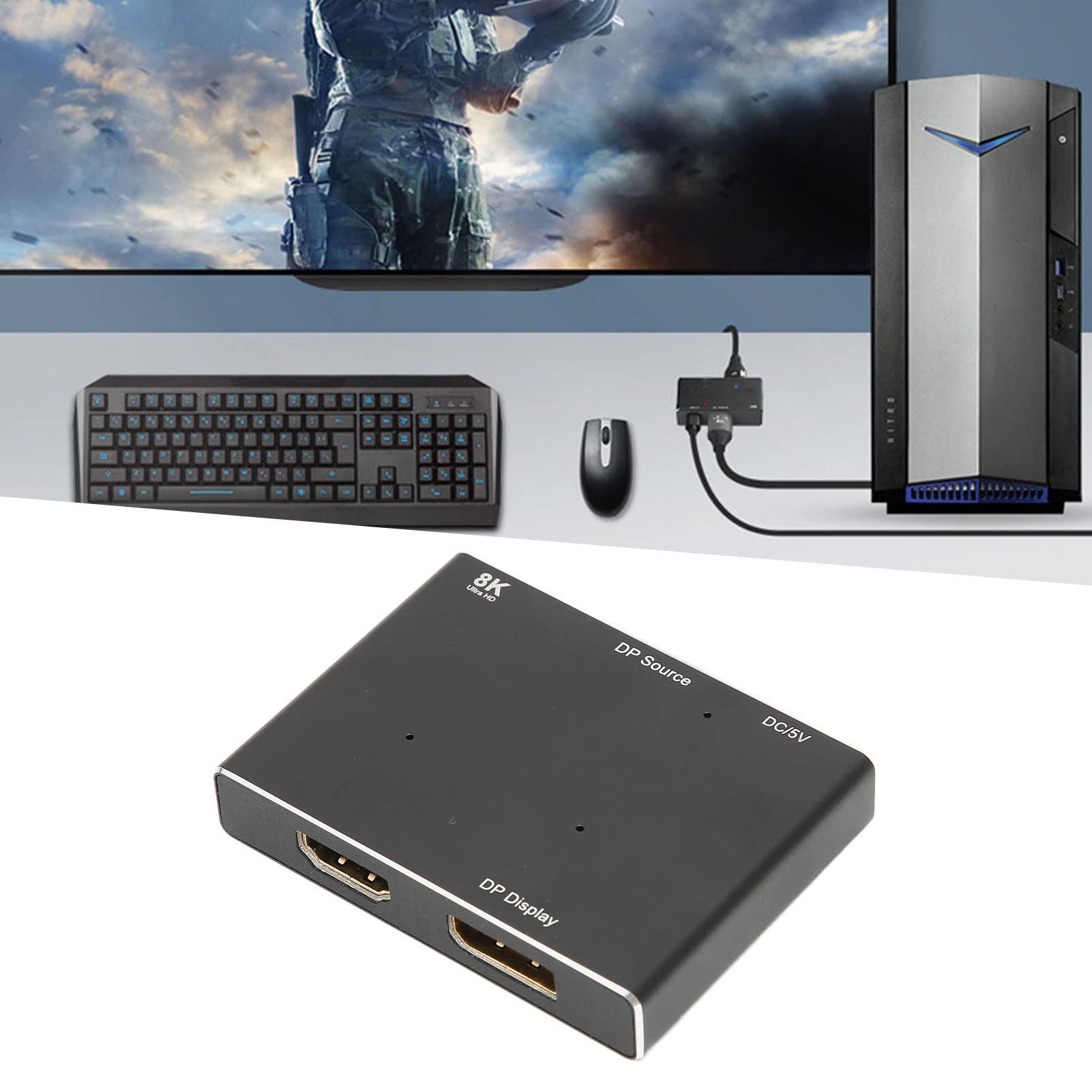 Répartiteur DisplayPort 1.4 8K, Répartiteur DisplayPort 8K 1 Entrée 2 Sorties Cinéma Maison Multifonctionnel pour l'apprentissage