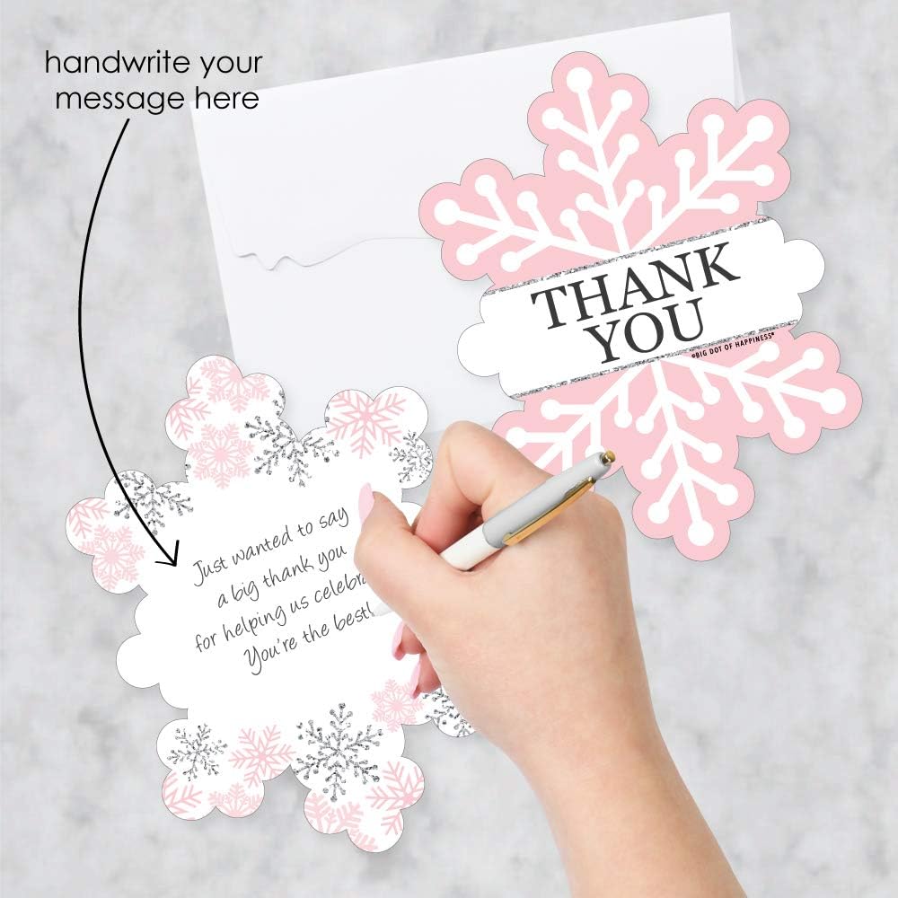 Big Dot of Happiness Pink Winter Wonderland - Shaped Thank You Cards - Holiday Snowflake Birthday Party and Baby Shower Thank You Note Cards with Envelopes - Set of 12 (Pack of 2)