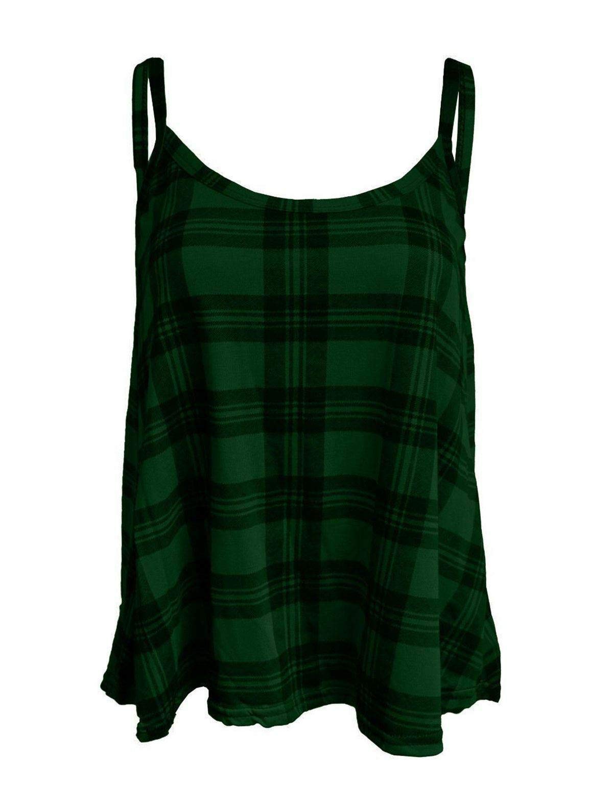Gostyles Women's Green Tartan Gostyles® Plain & Printed Spaghetti Strap Sleeveless Cami Vest, Summer Flared Swing Camisole Strappy Tank Tops (, 12-14)