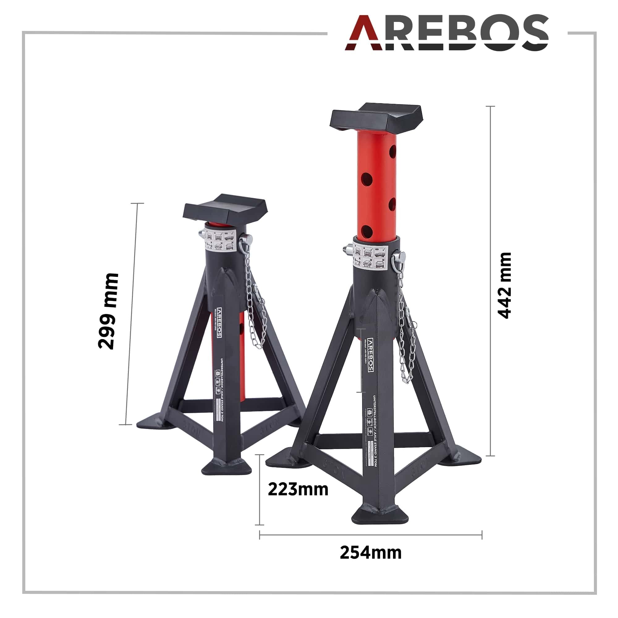 Arebos 3T Hydraulischer Rangierwagenheber flach | 2X Unterstellbock | 3 Tonnen Tragkraft | 2 Auflagen | Rangierwagenheber für Werkstatt und Hobby | Wagenheber Jack | Heber Ständer KFZ Auto PKW