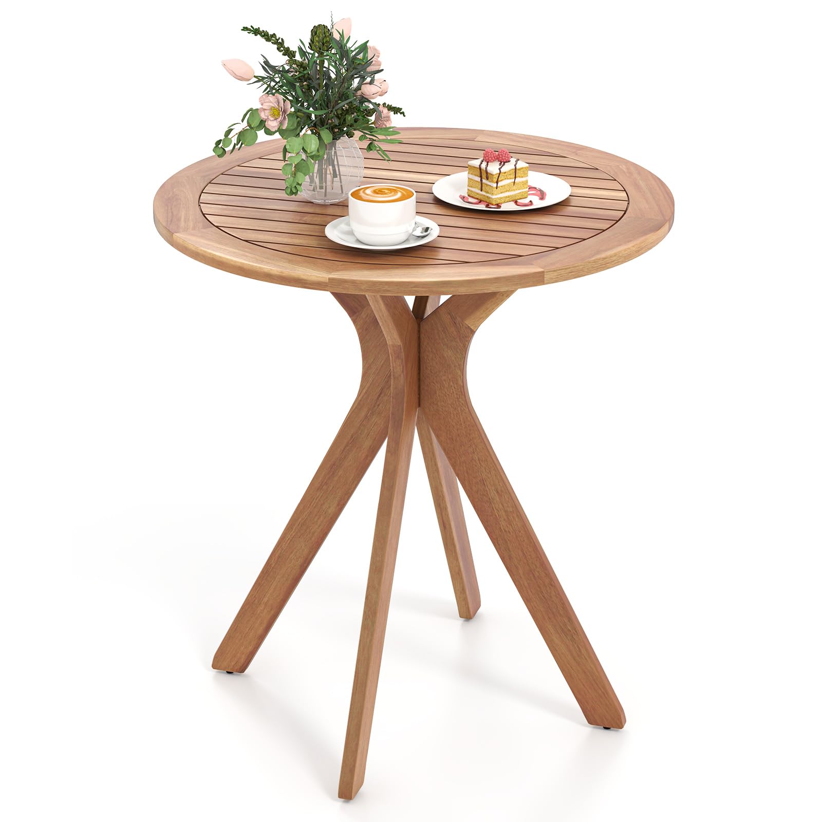 COSTWAY Tavolino da Bistro Rotondo 70 cm in Legno di Acacia con Gambe in X | Tavolo da Caffè Laterale per Giardino Patio e Piscina con Portata 75 kg