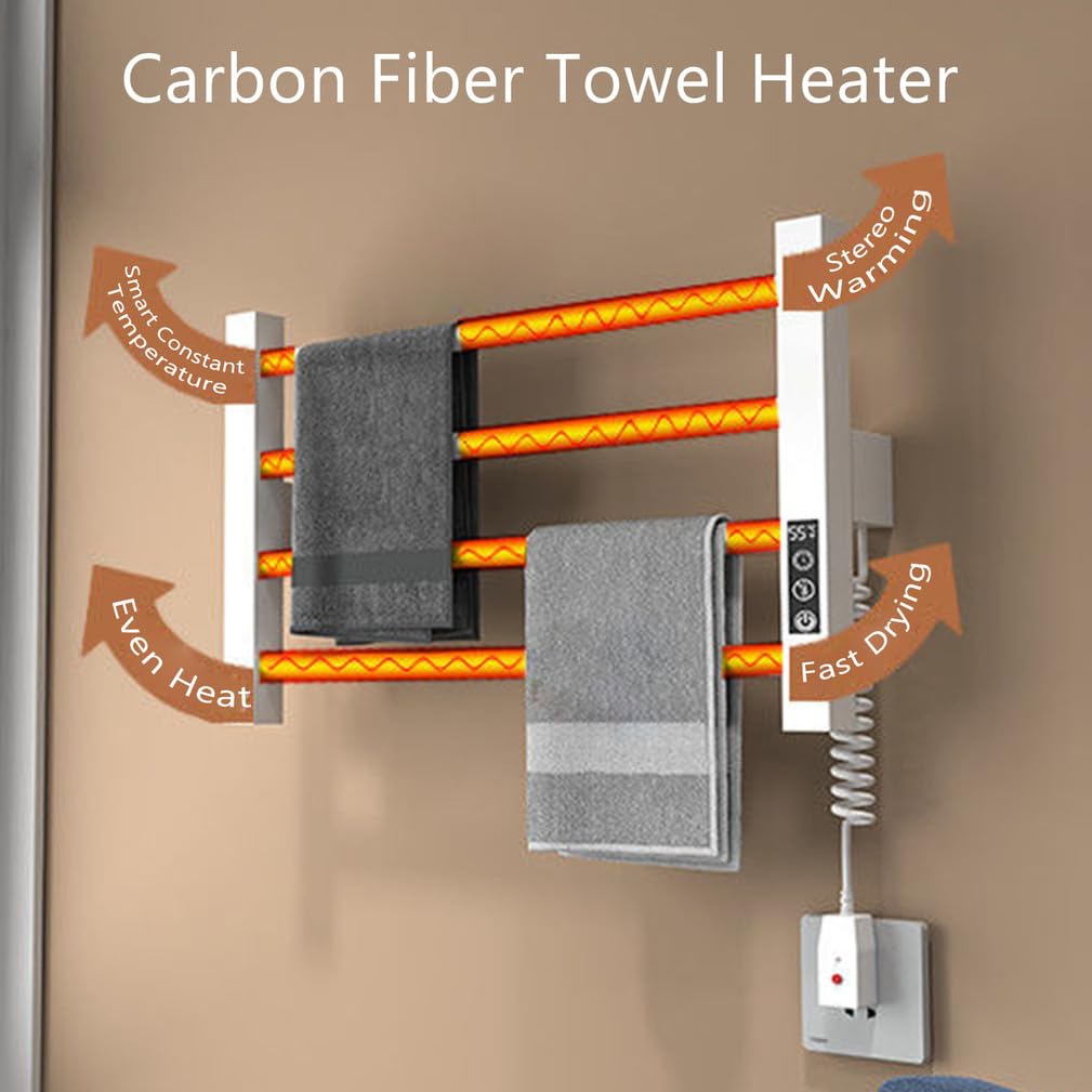 Termoarredo Elettrico Bagno da Parete,scaldasalviette Elettrico con Interruttore a LED Bagno,Parete Portasciugamani in Acciaio Inox,560mm*300mm*70mm,90W,Bianca,Plug in