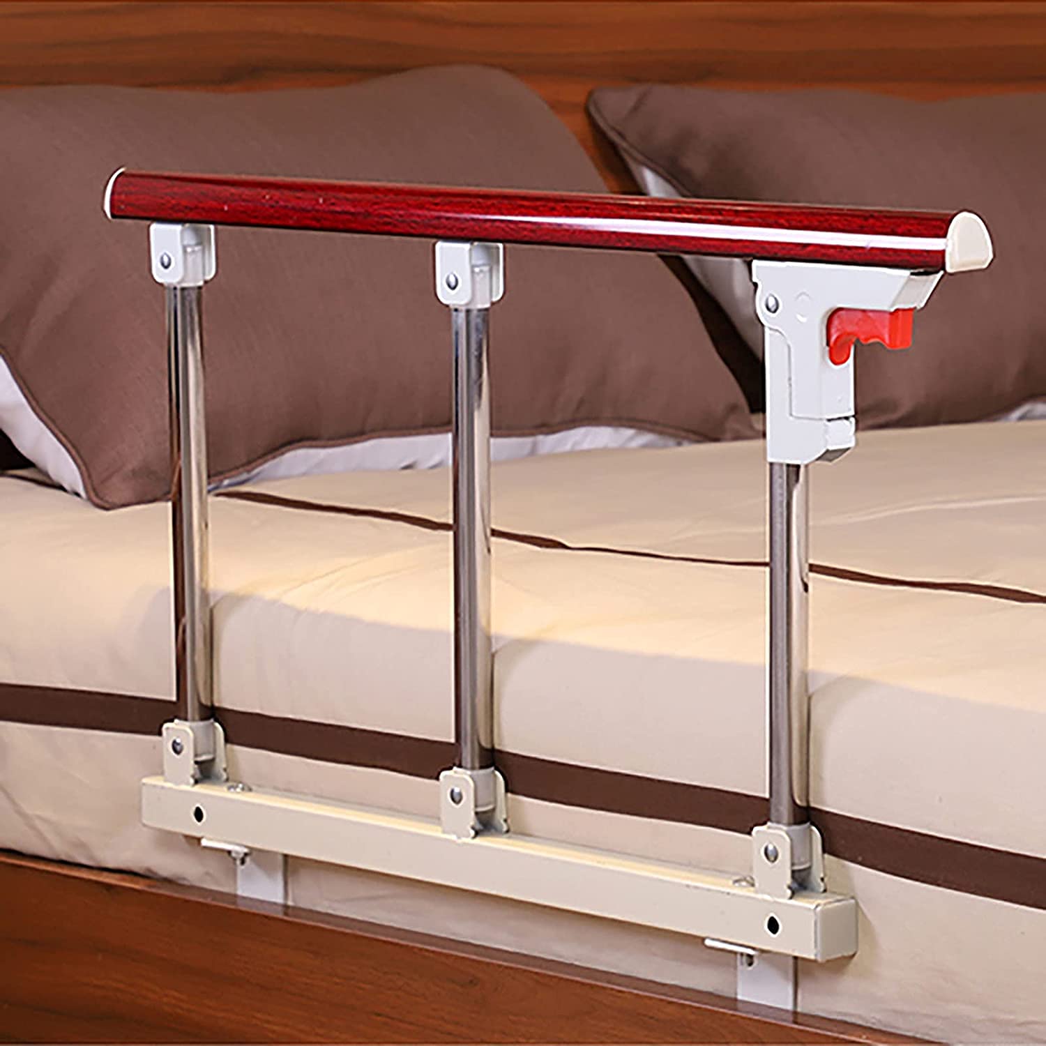Barrera barandilla de la cama hospital metal con parachoques de seguridad rojo 70x40