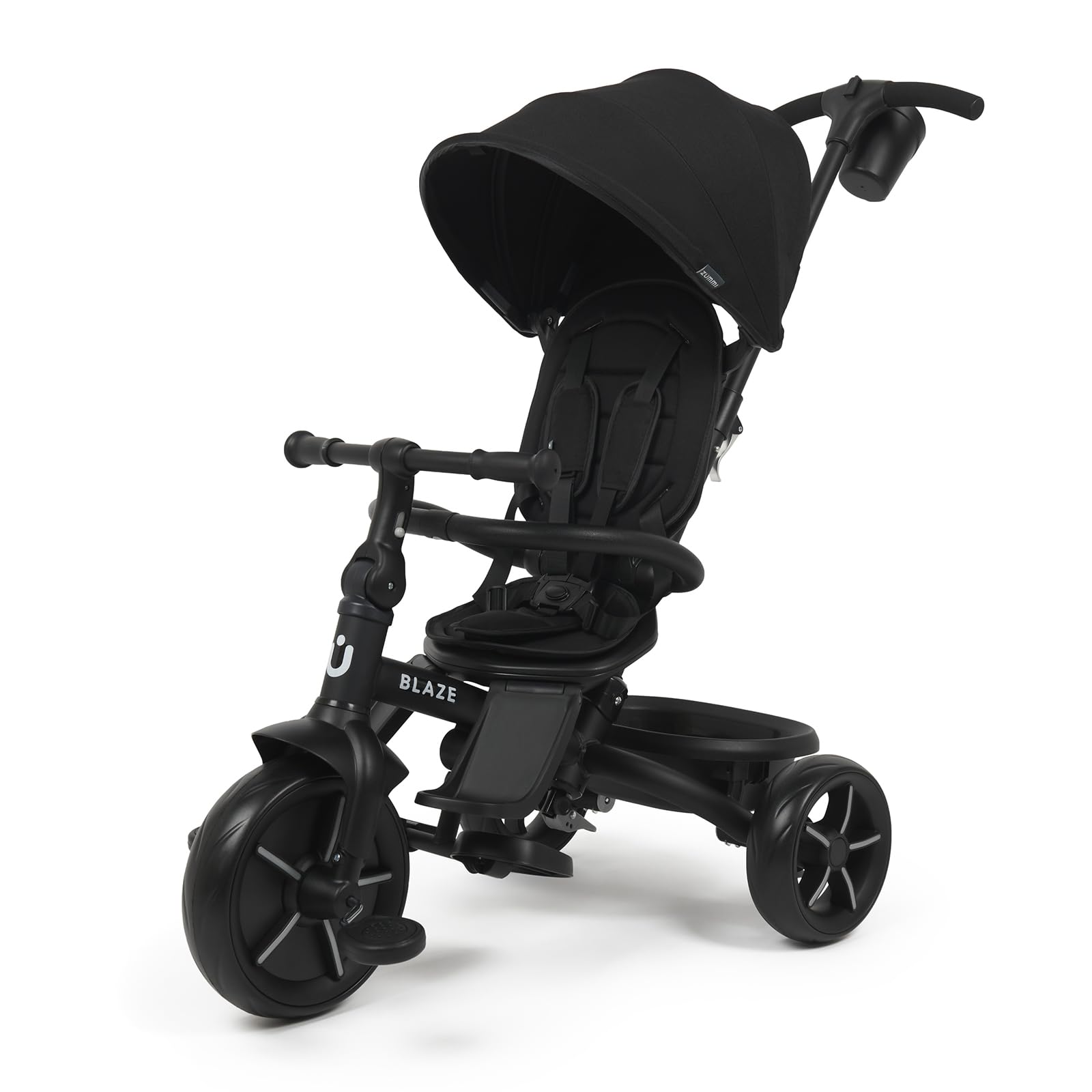 Blaze Baby Trike, 6 in1 Kids Tricycle, grows with your baby, adjustable seat and handle, removable canopy, 5-point safety harness, 10 months to 6 year, Black
