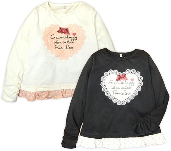 Amazon ブラック 1cm 子供服 女の子 Tシャツ 長袖 リボン装飾 裾フリル 袖シャーリング オーガニックコットン お名前ネーム付き 女児 キッズ Tシャツ カットソー 通販