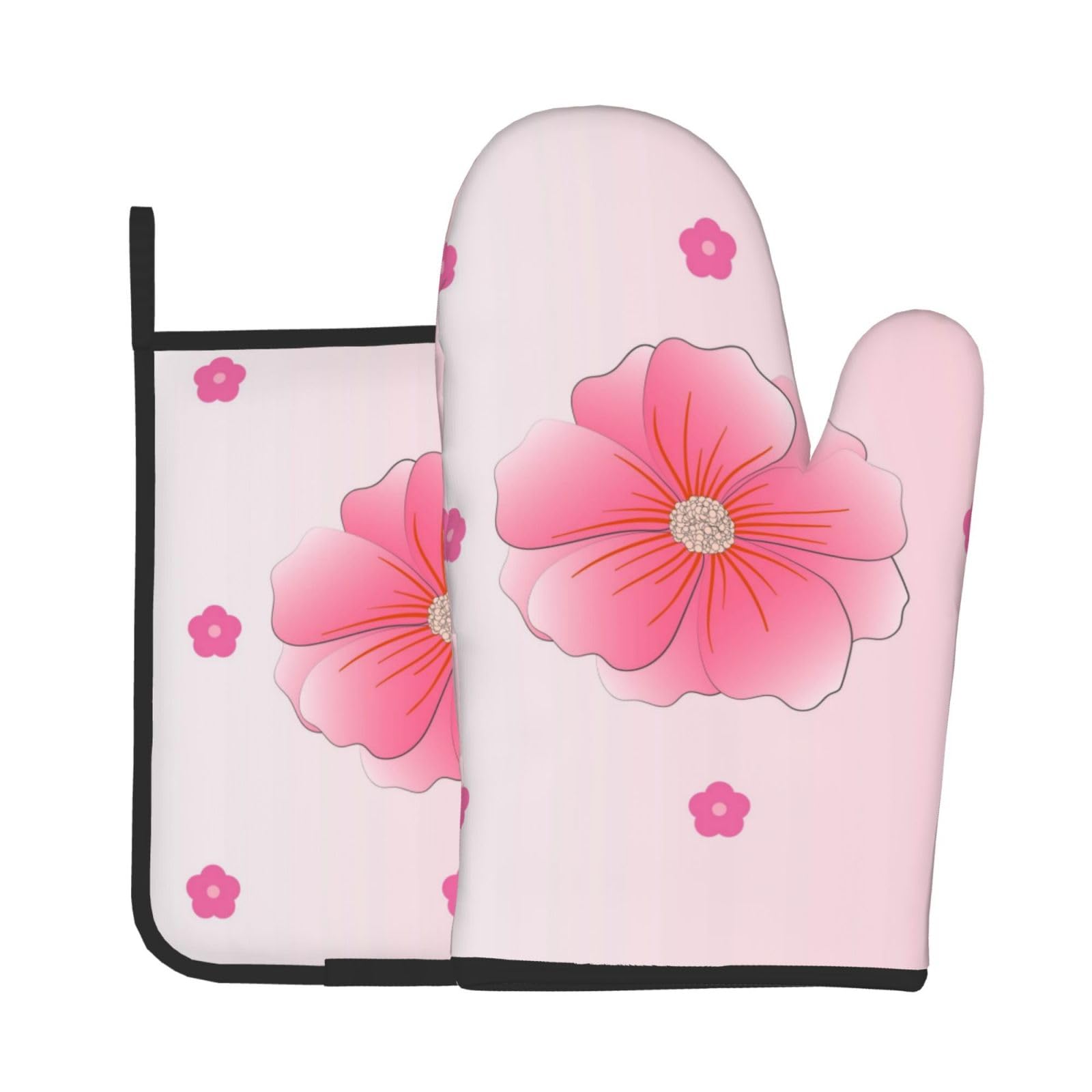 Oven Mitts and Potholders Set of 2 for Kitchen Baking Cooking GrayBlooming Carnations Thick and Durable