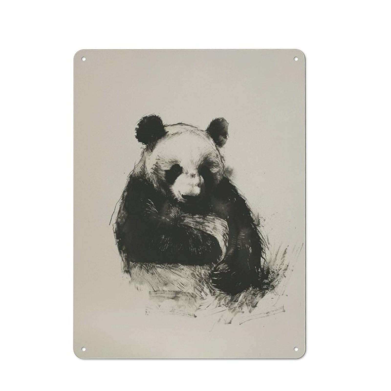 Junmoney Panda In Charcoal Art For Man Cave Or Games Room, Retro Metal Plaque 40X30cm, For Metal Sign Collectors, For Garage And Workshop Walls