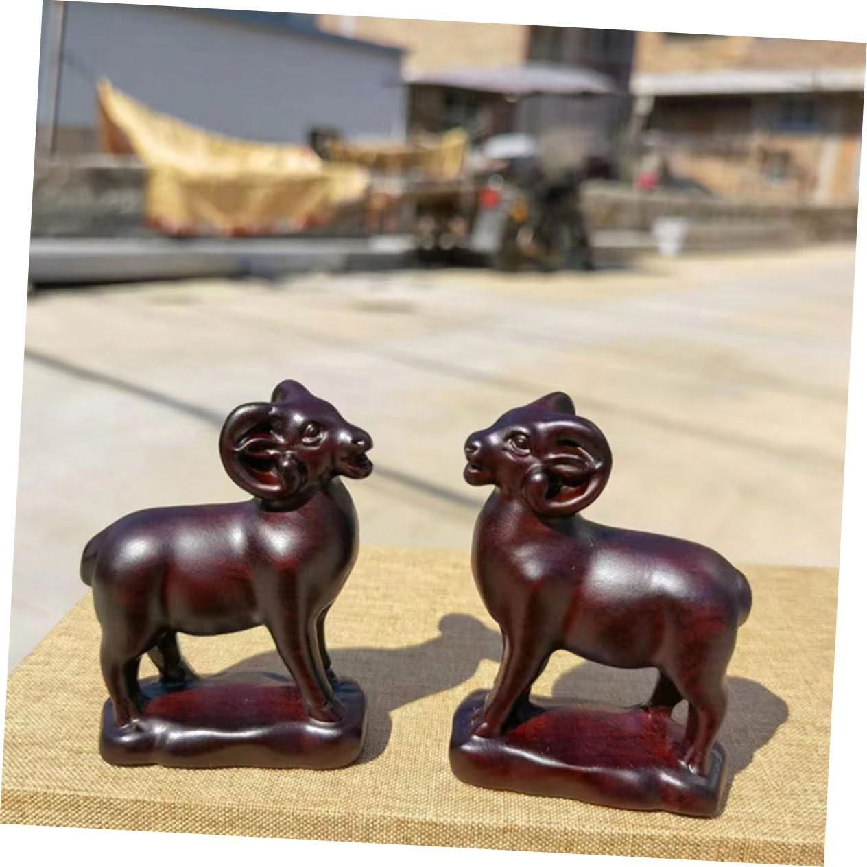 Ziegenfigur Holz 2 Stück Ziegenskulptur Dekoratives Tierornament Wohnzimmer Schreibtisch Dekoration