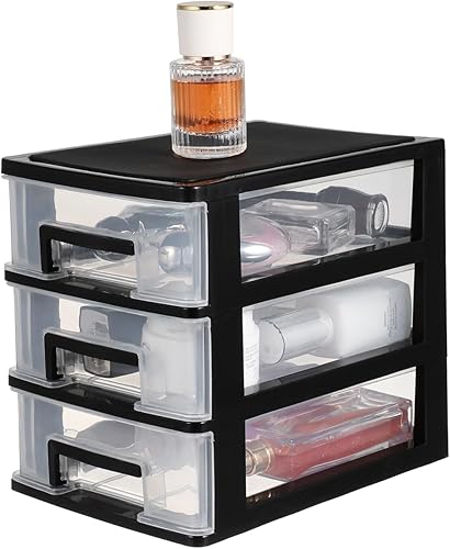 Miniatura 6 de Cajones de almacenamiento de escritorio apilables de plástico, organizador de almacenamiento de 3 cajones, caja organizadora pequeña, estuche de