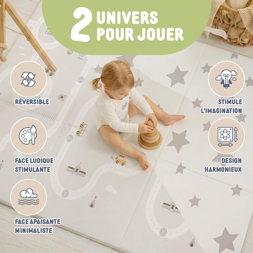 Tapis d'Éveil et de Jeux Bébé Treelys Urban Railway | Tapis Pliable Réversible 150x200 cm Circuit Routier | Tapis de Motricité Bébé XPE 15mm Certifié EN71 | Tapis Enfant Cadeau Naissance 0-3 Ans