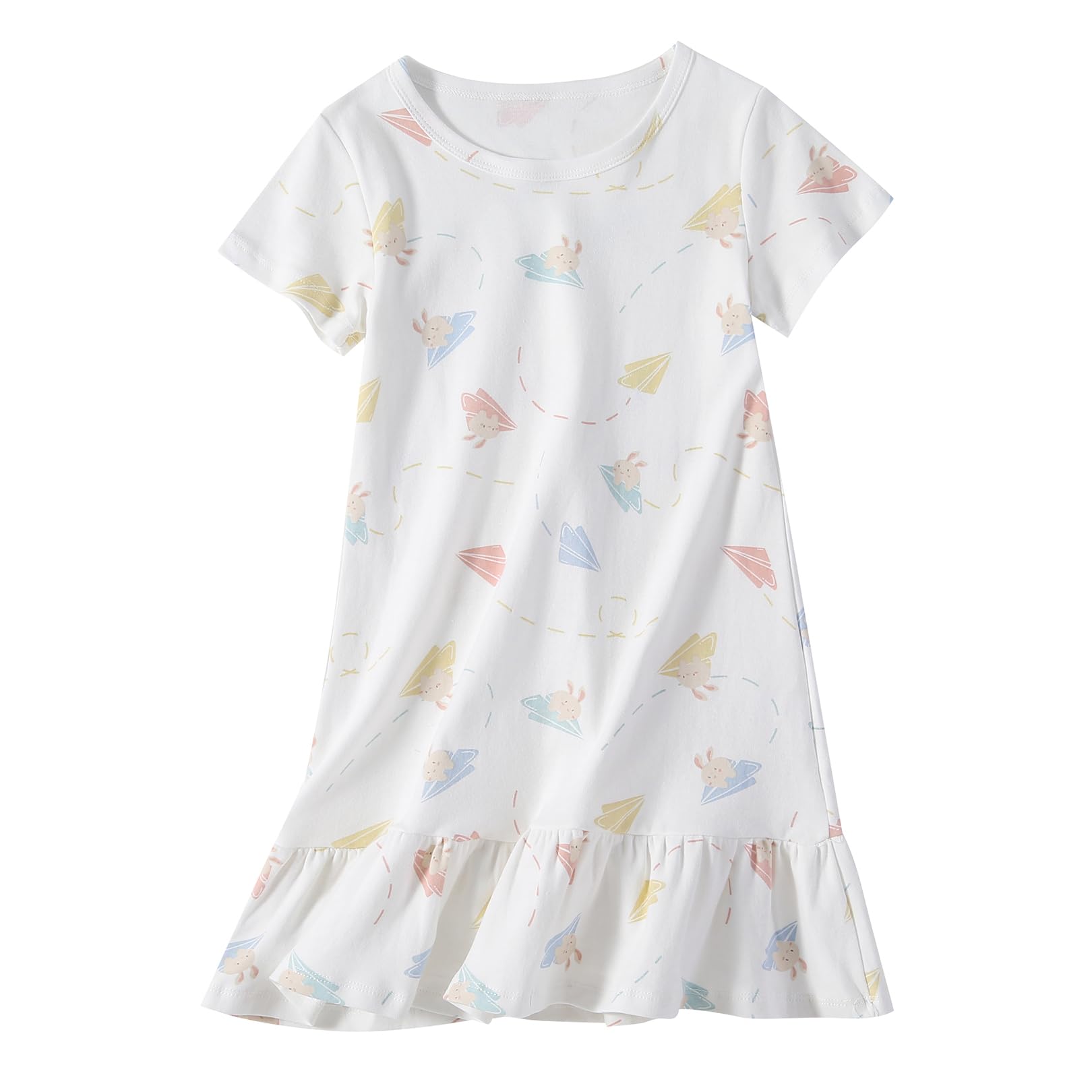 Xrknofio Girl's Cotton Nightgowns Short Sleeve Princess Sleep Shirts Comfy Nightdress Sleepwear