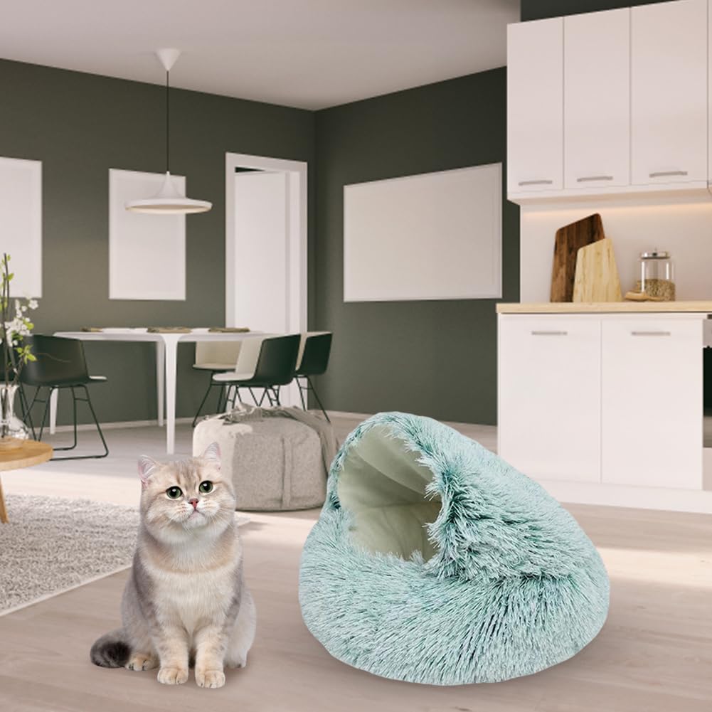ZHULONGRUSHUI Katzenbett Rund Mit Kapuze – Flauschiger Plüsch, Selbstwärmend, Wasserdichte Unterseite, Hellkaffeefarben