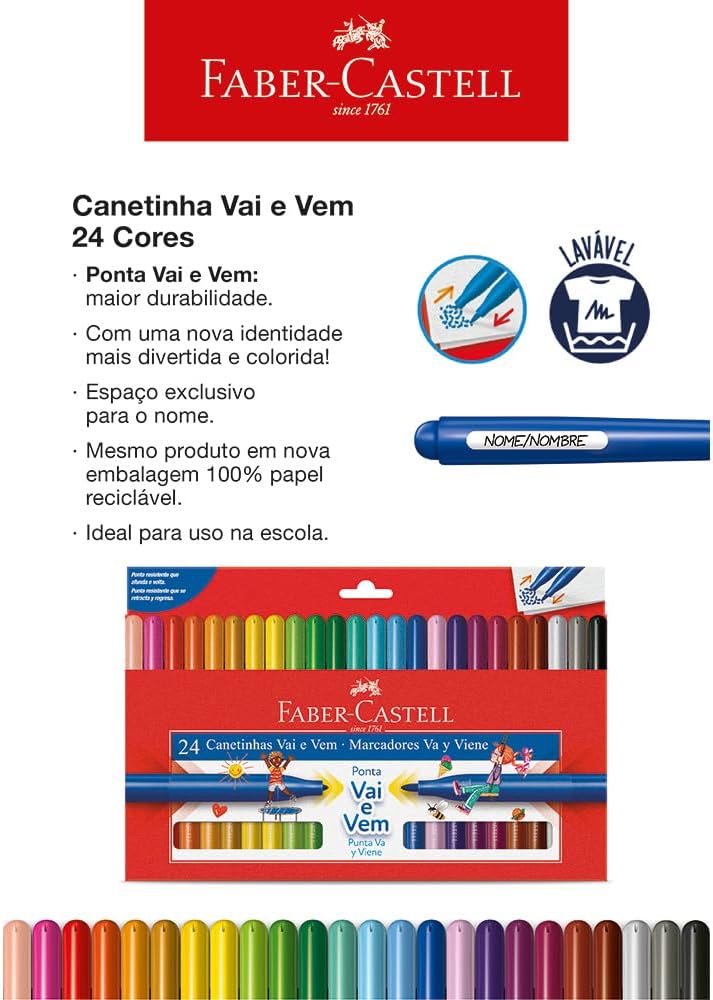 Desconto Amazon Canetinha Ponta Vai E Vem 24 Cores Faber-Castell 3 61P5Wzbk Ml. Ac Sl1000