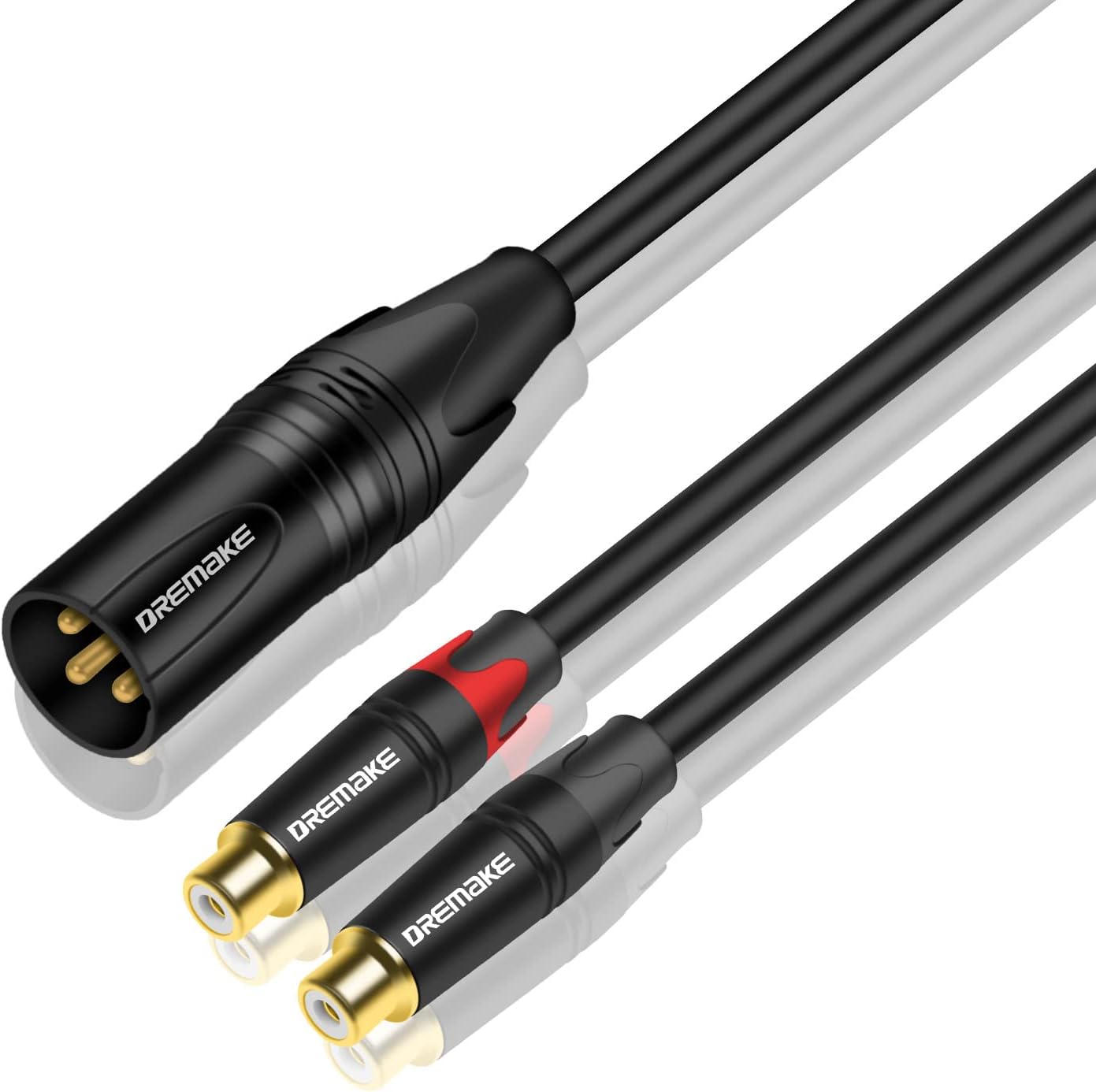 DREMAKE 3 Foot Male XLR 3-Pin to Double RCA Female Y-Splitter Audio Breakout Cord, XLR Male to Dual RCA Plug Stereo Adapter Cable, 2RCA to XLR Interconnect Microphone Cable for Home Audio System - 1M