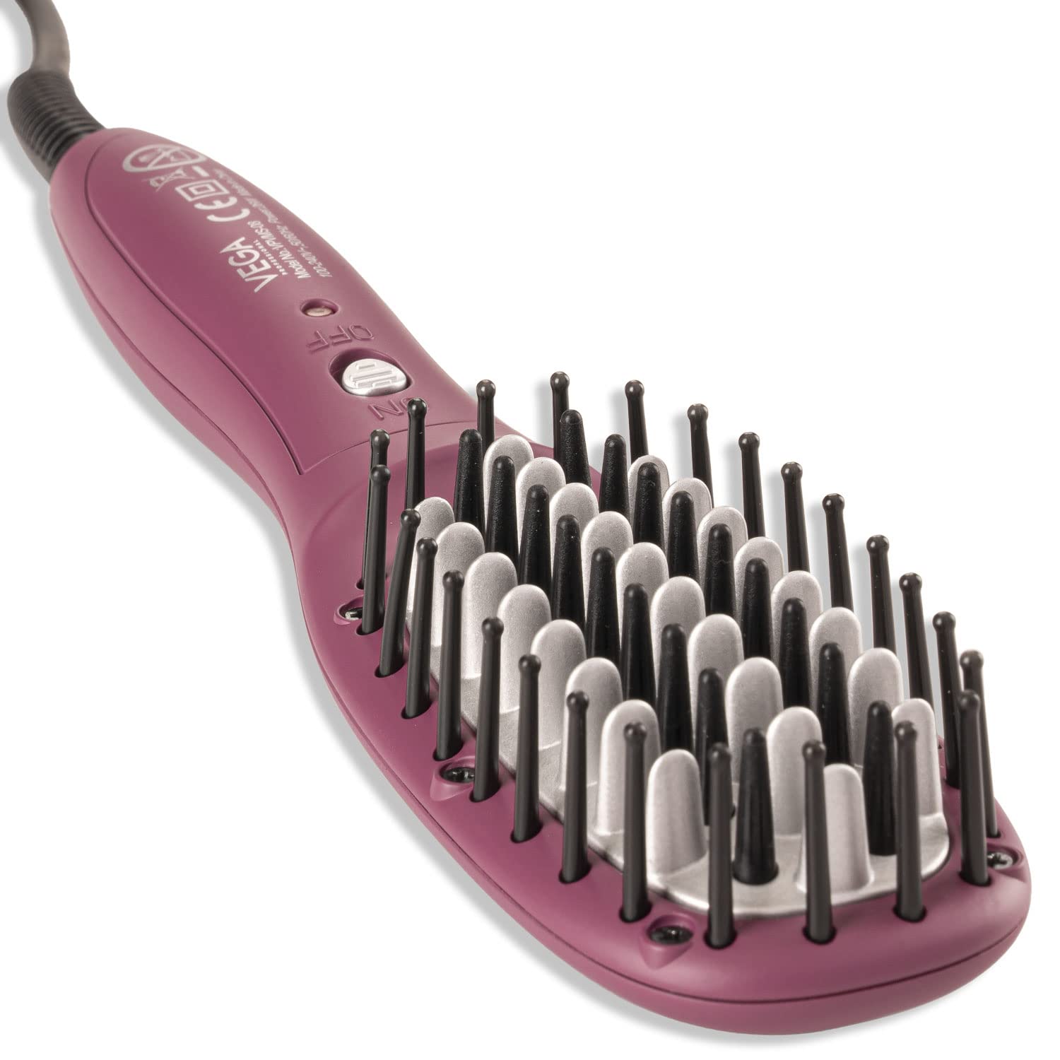 VEGA PROFESSIONAL Mighty Mini Hair Straightening Brush For Women With Ceramic Bristles, Overheating Protection Technology, Quick Heat-Up, Auto Shut-Off (Vpvms-08),Burgundy VEGA PROFESSIONAL Mighty Mini Hair Straightening Brush For Women With Ceramic Bristles, Overheating Protection Technology, Quick Heat-Up, Auto Shut-Off (Vpvms-08),Burgundy