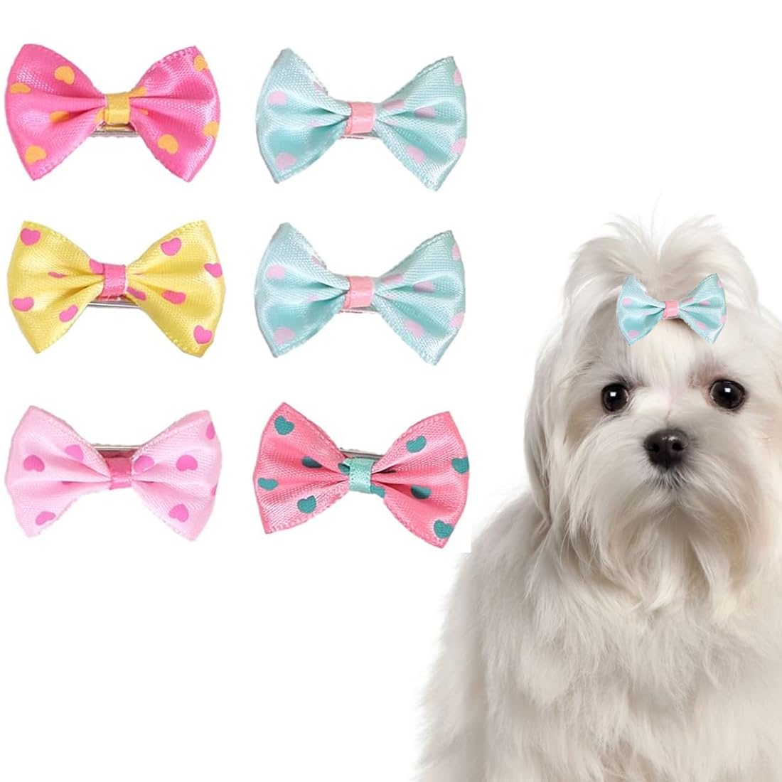 WUSJCOF 6 Pièces Barrettes pour Chiens, Accessoires de Toilettage Bowknot pour Poils de Petit Chien, Accessoires pour Chien, pour Chat Fille (Pour Chiens et Chats de Taille Moyenne)