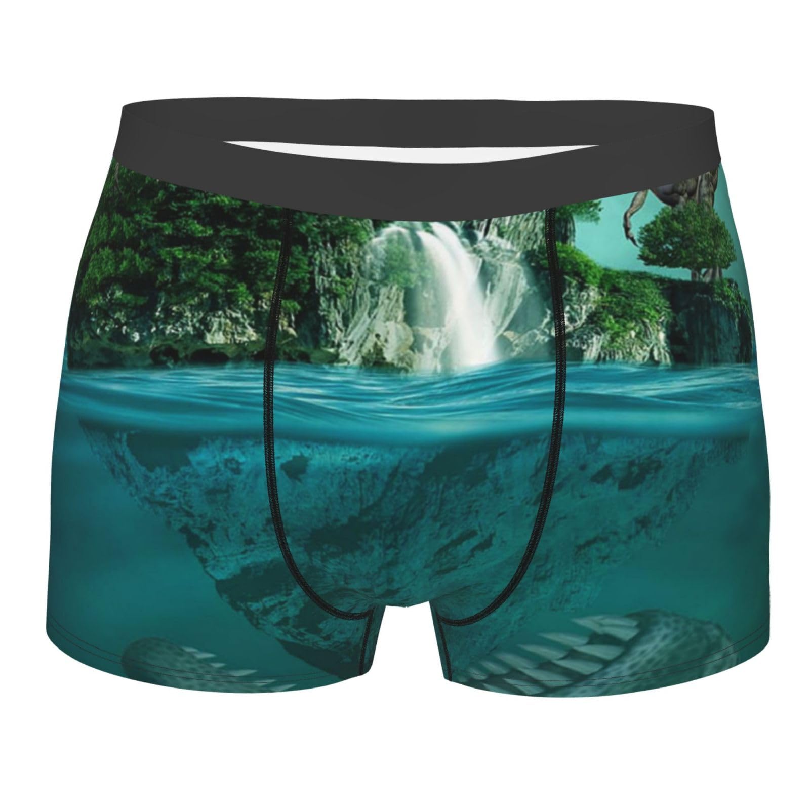 ZORIN Men'S Boxer Briefs Fantasy Island Dinosaurs Soft Mens Underpants Black