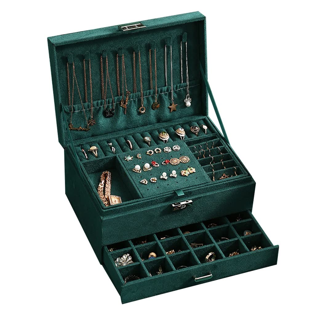 Organisateur de bijoux de voyage en velours vintage boîte 3 couches